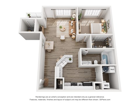 Floor plan for 1 bed, 1 bath, 806 sqft